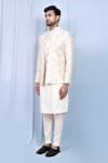 Buy_Aryavir Malhotra_Cream Kurta And Pant Art Silk Embroidered Floral Butta Jacket With Set 