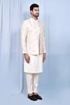 Shop_Aryavir Malhotra_Cream Kurta And Pant Art Silk Embroidered Floral Butta Jacket With Set 