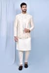 Aryavir Malhotra_Cream Kurta And Pant Art Silk Embroidered Floral Butta Jacket With Set _Online