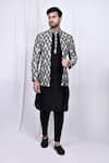 Buy_Aryavir Malhotra_Black Kurta And Pant Art Silk Printed Stripe Abstract Jacket With Set _at_Aza_Fashions