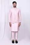 Shop_Aryavir Malhotra_Pink Kurta And Pant Art Silk Embroidered Floral Butta Jacket With Set _Online_at_Aza_Fashions