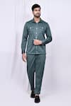 Buy_Arihant Rai Sinha_Green Shirt Suede Solid And Pant Set _at_Aza_Fashions