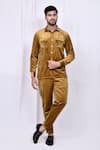 Buy_Arihant Rai Sinha_Brown Velvet Button Down Shirt And Pant Set _at_Aza_Fashions