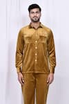 Buy_Arihant Rai Sinha_Brown Velvet Button Down Shirt And Pant Set _Online_at_Aza_Fashions