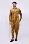 Shop_Arihant Rai Sinha_Brown Velvet Button Down Shirt And Pant Set 