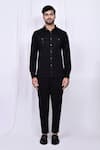 Buy_Arihant Rai Sinha_Black Shirt Lycra Solid Button Down And Pant Set _Online_at_Aza_Fashions