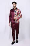 Buy_Arihant Rai Sinha_Maroon Shirt Satin Cotton Solid Button Down Long Sleeve And Pant Set _at_Aza_Fashions