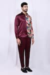 Arihant Rai Sinha_Maroon Shirt Satin Cotton Solid Button Down Long Sleeve And Pant Set _at_Aza_Fashions