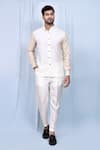 Buy_Arihant Rai Sinha_White Shirt Silk Button Down Band Collar And Pant Set _at_Aza_Fashions