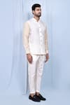 Arihant Rai Sinha_White Shirt Silk Button Down Band Collar And Pant Set _at_Aza_Fashions