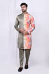 Buy_Arihant Rai Sinha_Multi Color Kurta Satin Cotton Printed Floral Blocked And Pant Set _at_Aza_Fashions