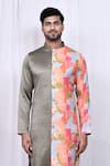 Buy_Arihant Rai Sinha_Multi Color Kurta Satin Cotton Printed Floral Blocked And Pant Set _Online_at_Aza_Fashions