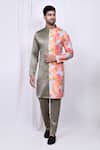 Buy_Arihant Rai Sinha_Multi Color Kurta Satin Cotton Printed Floral Blocked And Pant Set 