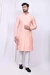 Buy_Arihant Rai Sinha_Peach Art Silk Printed Chevron Kurta And Pant Set _at_Aza_Fashions