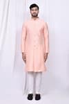 Buy_Arihant Rai Sinha_Peach Art Silk Printed Chevron Kurta And Pant Set _Online_at_Aza_Fashions