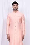 Shop_Arihant Rai Sinha_Peach Art Silk Printed Chevron Kurta And Pant Set _Online_at_Aza_Fashions