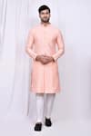 Shop_Arihant Rai Sinha_Peach Art Silk Printed Chevron Kurta And Pant Set 