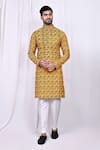 Buy_Arihant Rai Sinha_Yellow Kurta Cotton Printed Om Mahakal And Pant Set _at_Aza_Fashions