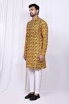 Buy_Arihant Rai Sinha_Yellow Kurta Cotton Printed Om Mahakal And Pant Set _Online_at_Aza_Fashions