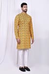 Shop_Arihant Rai Sinha_Yellow Kurta Cotton Printed Om Mahakal And Pant Set _Online_at_Aza_Fashions