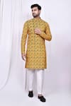 Arihant Rai Sinha_Yellow Kurta Cotton Printed Om Mahakal And Pant Set _at_Aza_Fashions