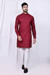 Buy_Arihant Rai Sinha_Maroon Linen Cotton Solid Kurta With Pant _at_Aza_Fashions