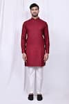 Buy_Arihant Rai Sinha_Maroon Linen Cotton Solid Kurta With Pant _Online_at_Aza_Fashions