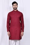 Shop_Arihant Rai Sinha_Maroon Linen Cotton Solid Kurta With Pant _Online_at_Aza_Fashions