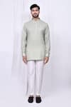 Buy_Arihant Rai Sinha_Grey Linen Cotton Solid Short Kurta With Pant _Online_at_Aza_Fashions