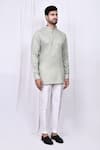 Arihant Rai Sinha_Grey Linen Cotton Solid Short Kurta With Pant _at_Aza_Fashions