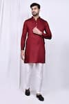 Buy_Arihant Rai Sinha_Maroon Linen Cotton Solid Kurta With Pant _at_Aza_Fashions