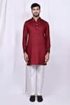 Buy_Arihant Rai Sinha_Maroon Linen Cotton Solid Kurta With Pant _Online_at_Aza_Fashions