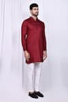 Arihant Rai Sinha_Maroon Linen Cotton Solid Kurta With Pant _at_Aza_Fashions