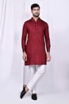 Shop_Arihant Rai Sinha_Maroon Linen Cotton Solid Kurta With Pant 