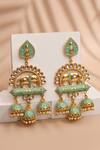 Shop_Adara Khan_Green Stone Elephant Pattern Enamelled Jhumkas _at_Aza_Fashions