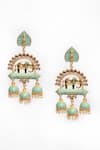 Adara Khan_Green Stone Elephant Pattern Enamelled Jhumkas _Online_at_Aza_Fashions