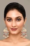 Shop_Adara Khan_Maroon Stone Enamelled Pearl Embellished Jhumkas _Online_at_Aza_Fashions