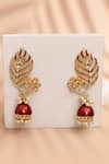 Shop_Adara Khan_Maroon Stone Enamelled Peacock Jhumkas _at_Aza_Fashions