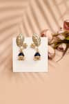 Shop_Samyukta Singhania_Blue Stone Peacock Pearl Tasselled Jhumkas _at_Aza_Fashions