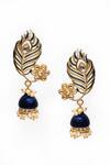 Samyukta Singhania_Blue Stone Peacock Pearl Tasselled Jhumkas _Online_at_Aza_Fashions