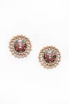 Adara Khan_Green Stone Enamelled Round Studs _Online_at_Aza_Fashions