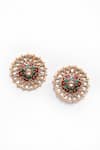 Adara Khan_Maroon Stone Enamelled Studded Round Studs _Online_at_Aza_Fashions