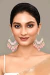 Shop_Samyukta Singhania_Pink Kundan Tear Drop Carved Earrings _Online_at_Aza_Fashions