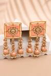 Shop_Adara Khan_Peach Stone Floral Carved Square Top Earrings _at_Aza_Fashions