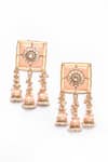 Adara Khan_Peach Stone Floral Carved Square Top Earrings _Online_at_Aza_Fashions