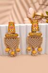 Shop_Adara Khan_Yellow Stone Flower Bloom Carved Earrings _at_Aza_Fashions