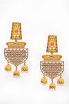 Adara Khan_Yellow Stone Flower Bloom Carved Earrings _Online_at_Aza_Fashions