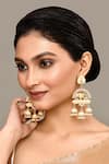 Buy_Adara Khan_Beige Stone Elephant Motif Carved Earrings _at_Aza_Fashions