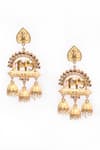 Adara Khan_Beige Stone Elephant Motif Carved Earrings _Online_at_Aza_Fashions