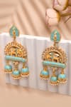 Shop_Adara Khan_Blue Stone Elephant Motif Carved Dangler Earrings _at_Aza_Fashions